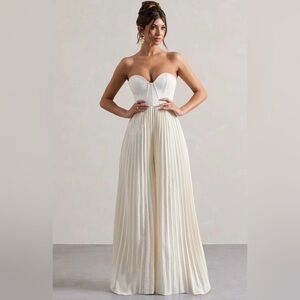Club L London LORELAI
Cream Corset Plisse Wide-Leg Jumpsuit